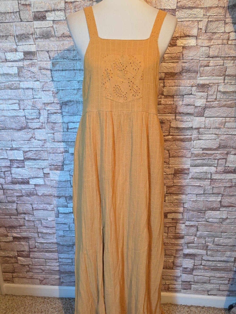 Cleo + Wolf Sleeveless Eyelet Maxi Dress in Mustard